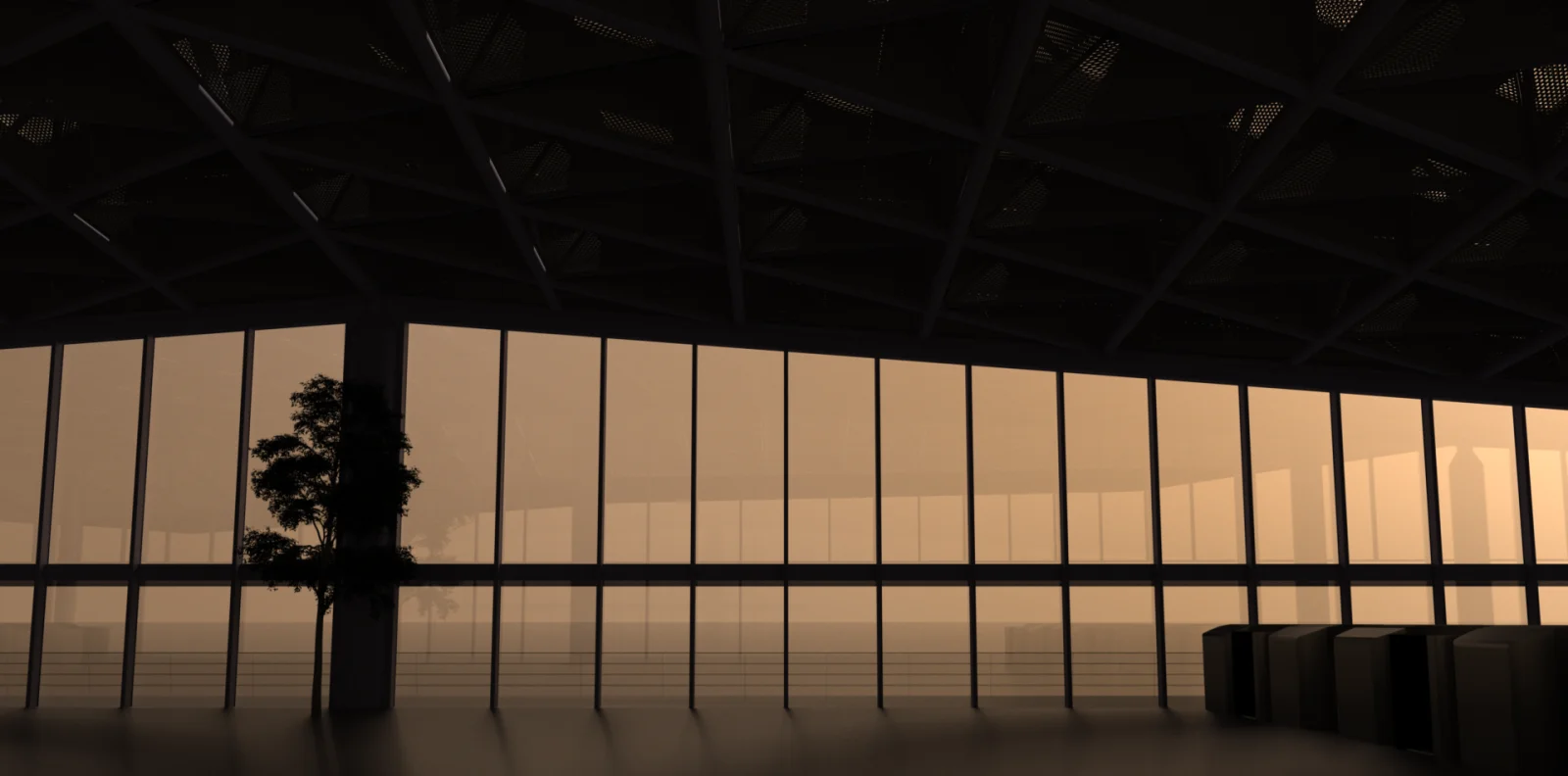 Interior scene rendered with a custom Earth sun and sky model and M2I3NVAER DU001-DU005 profiles.